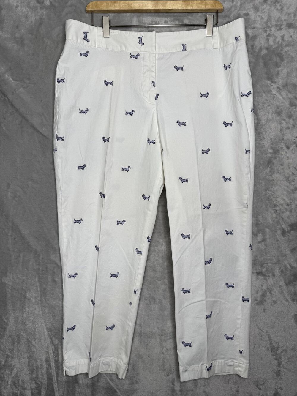 Talbots Pants Womens 16 White Dog Embroidered Chino Crop Straight Leg Stretch